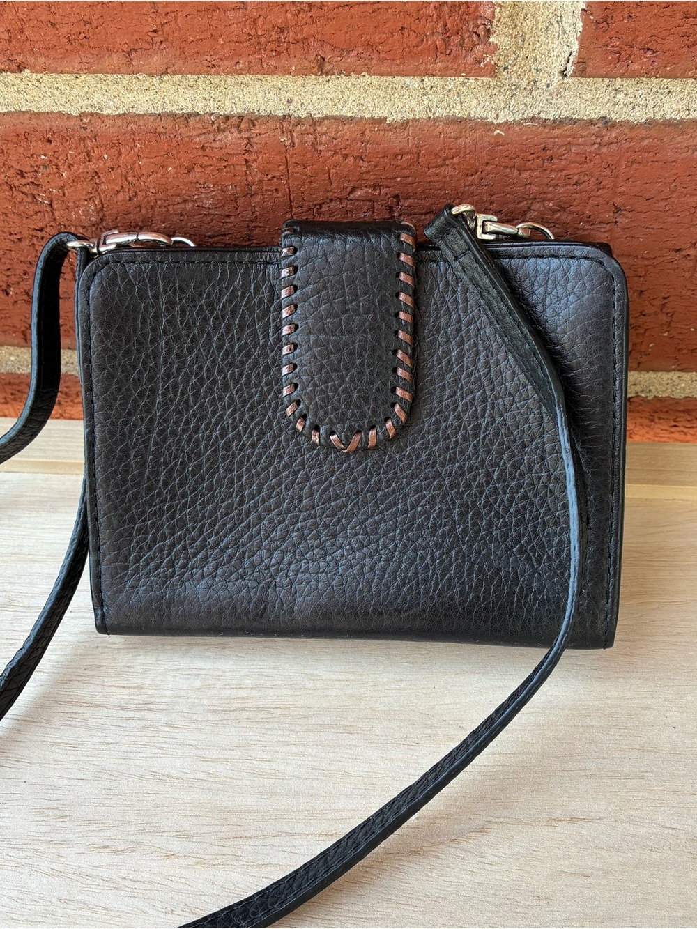 Brighton Barbados Autumn Petie Organizer Crossbody Black & Brown Stitch - Picture 3 of 6